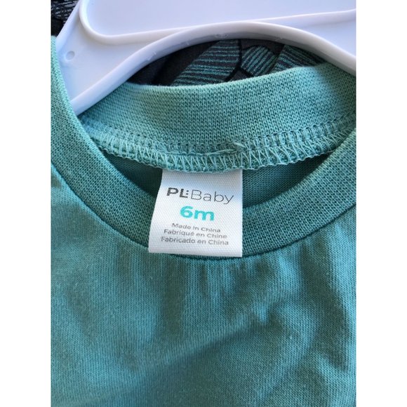 PL:Baby Romper Coverall 2 Pc Set Dark Grey/Teal Dinosaur Design 6M - Picture 7 of 12